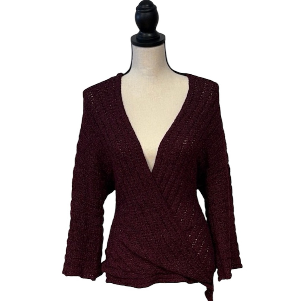 bebe Deep Burgundy V-Neck Sweater Faux Wrap